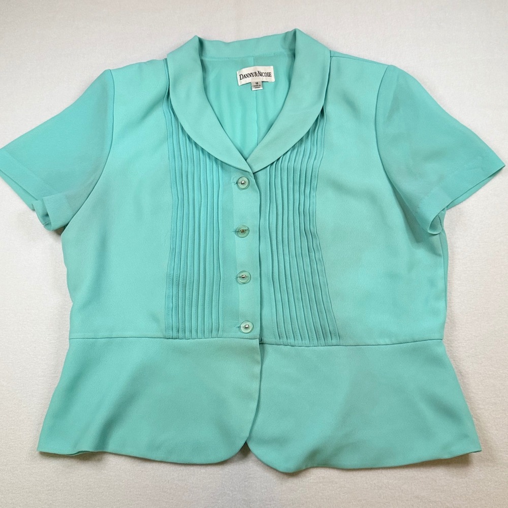 Danny & Nicole Aqua Turquoise Pintuck Pleated Peplum Short Sleeve Jacket 18